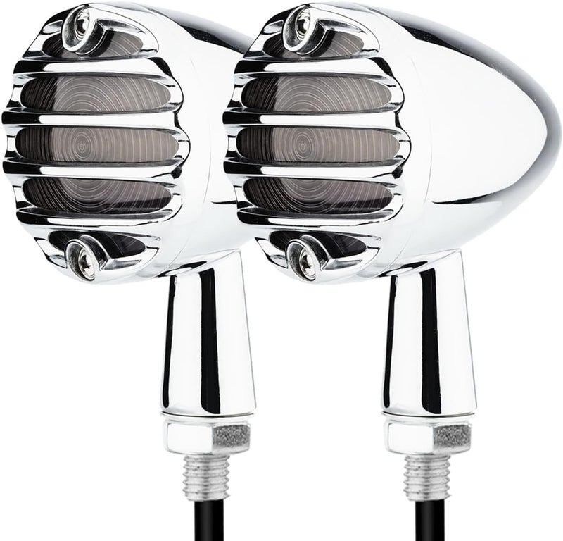 TSUNG Universal Grille Motorcycle LED Turn Signals Lights Front Rear Blinkers Tail Lights for Cruiser Chopper Bobber Cafe Racer Street Bike (Chrome-White&Amber) - Image 2
